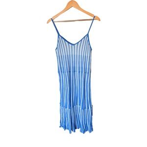 Anthropologie Foxiedox Blue White Stripe V Neck Midi Dress Spaghetti Strap L